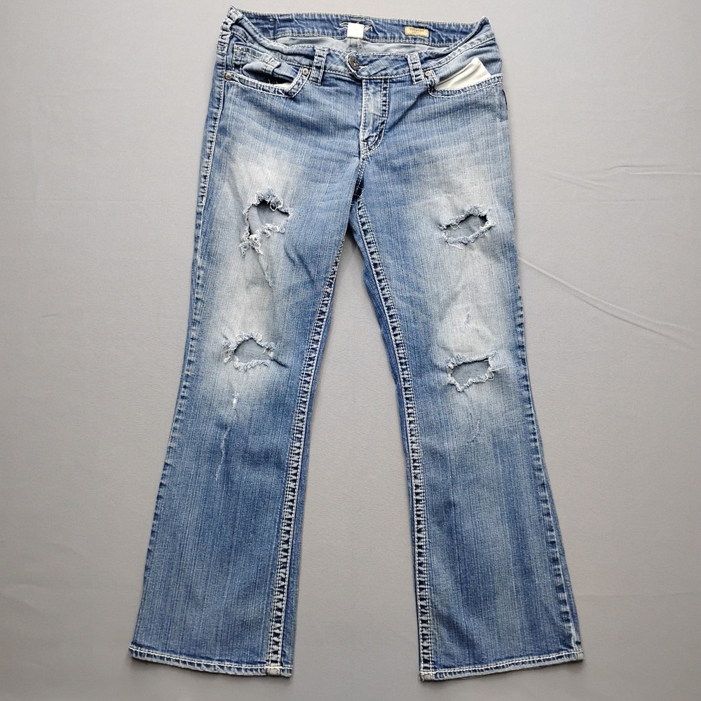 Silver Jeans Tuesday Bootcut Distressed Blue Denim Jeans Size 14